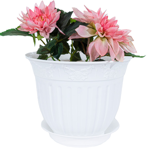 Цветочный горшок Виноград 1,6л белый с поддоном 5PL0142  Цветочный горшок Виноград 1,6л белый с поддоном 5PL0142