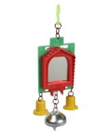 Зеркало для попугаев двойное с 1 железным и с 2 пластиковыми колокольчиками 