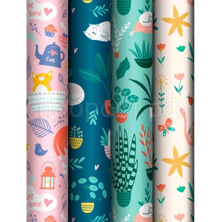 Упаковочная бумага 70*100см "Cozy home" 80г/м2 глянц. ассорти 4 дизайна MESHU /372630/Рельеф Упаковочная бумага 70*100см "Cozy home" 80г/м2 глянц. ассорти 4 дизайна MESHU /372630/Рельеф