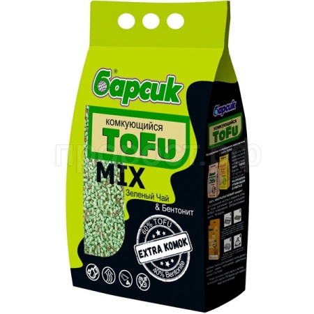 Наполнитель БАРСИК Тофу микс Зеленый чай & бентонит комкующийся 4,54л/3шт/93104