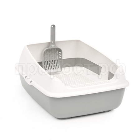 Туалет для кошек глубокий полный комплект с совком серый