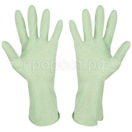 Перчатки латексные с хлопковым напылением зеленые М /101279/