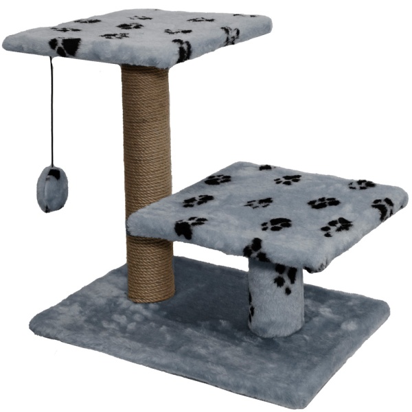 Когтеточка с двумя полками квадрат джут серый с игрушкой 37*57*55см/DONBARON