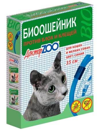 Ошейник Доктор ZOO БИО синий для кошек и мелких собак 35 см